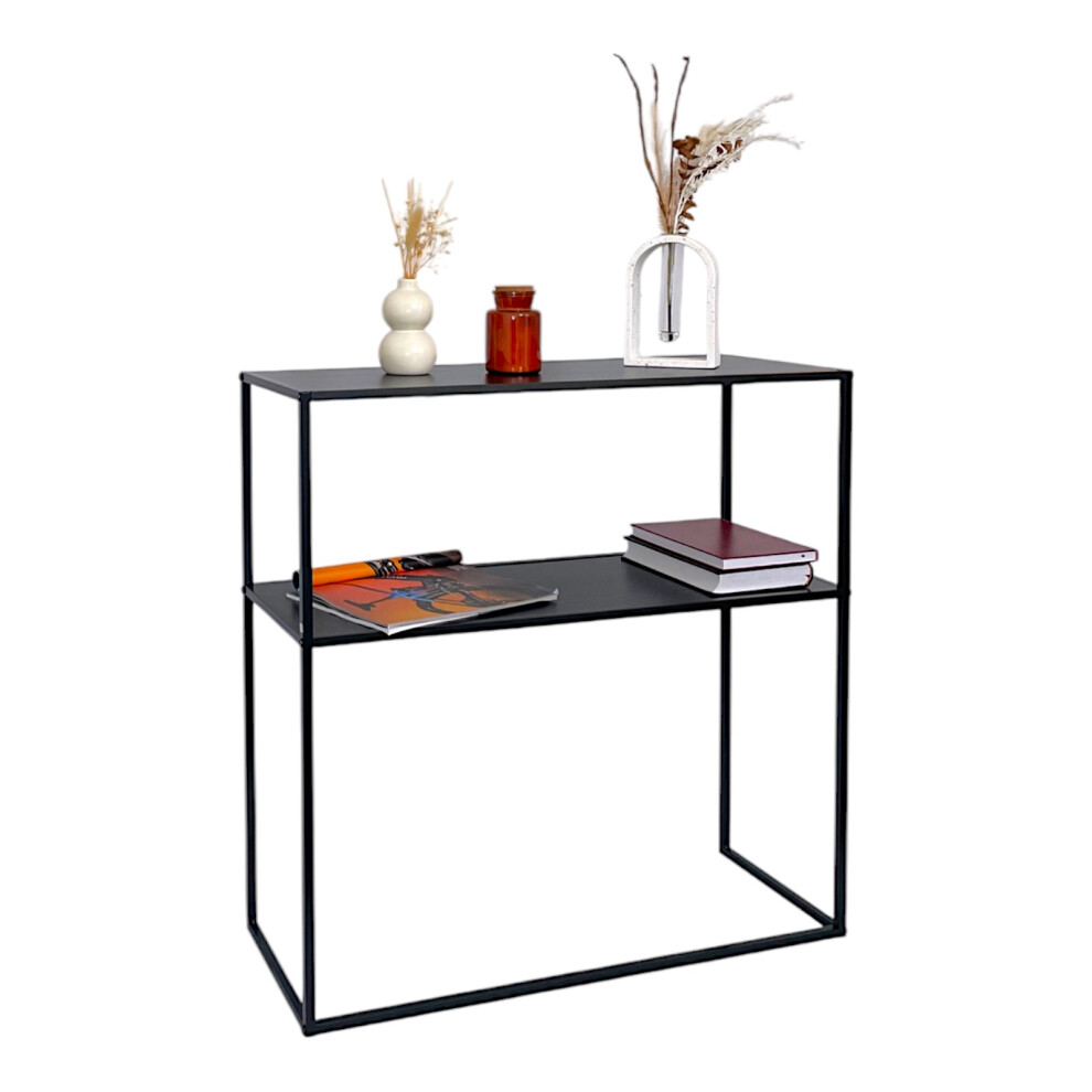 2 Tier Console Table Black Metal Frame With Shelf Side Table Bookshelf