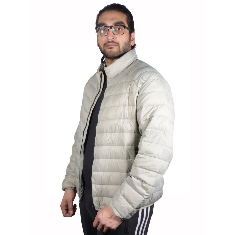 (Beige, 2XL) Mens Padded Jackets Water Resistant Bomber Coat