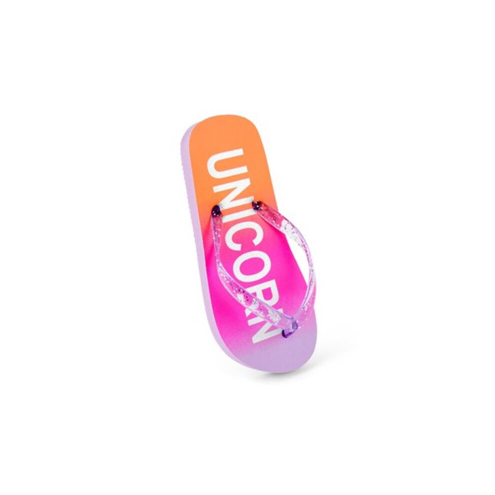 (UK Child 13/1 UK, Purple/Pink/Orange) Sand Rocks Girls Unicorn Flip Flips