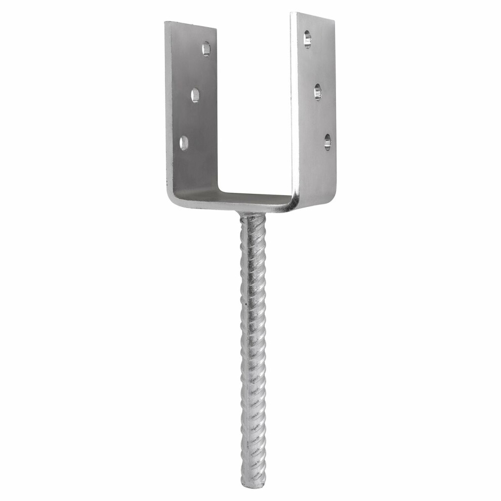 (Pack of: 2, Size: 101mm (4") SILVER) U Shape Post Support Base Bracket Heavy Duty Fence Decking Metal Anchor