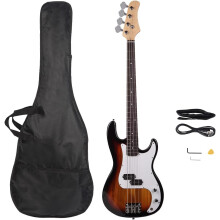 Bonnlo Electric Bass Guitar 4 Strings Full Size for Beginner Exquisite Basswood Burning Bass with Bag, Strap