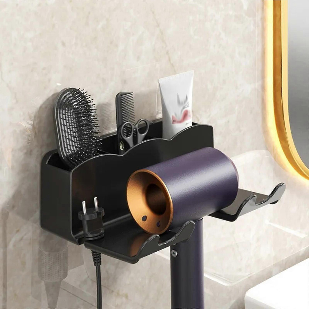 (black) Hair Dryer Holder - Adhesive Blow Dryer Holder Hair Tool Organizer Bathroom Organizer Wall Mounted Hair Dryer Rack for Wire Straightener