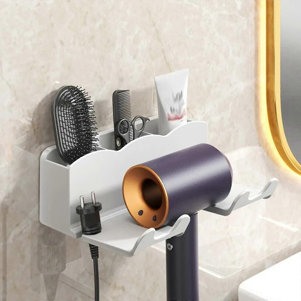 (white) Hair Dryer Holder - Adhesive Blow Dryer Holder Hair Tool Organizer Bathroom Organizer Wall Mounted Hair Dryer Rack for Wire Straightener