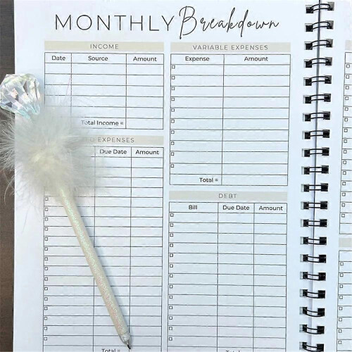Undated 12 Month Budget Planner, Budget with Bill Organizer and Expense Tracker 2