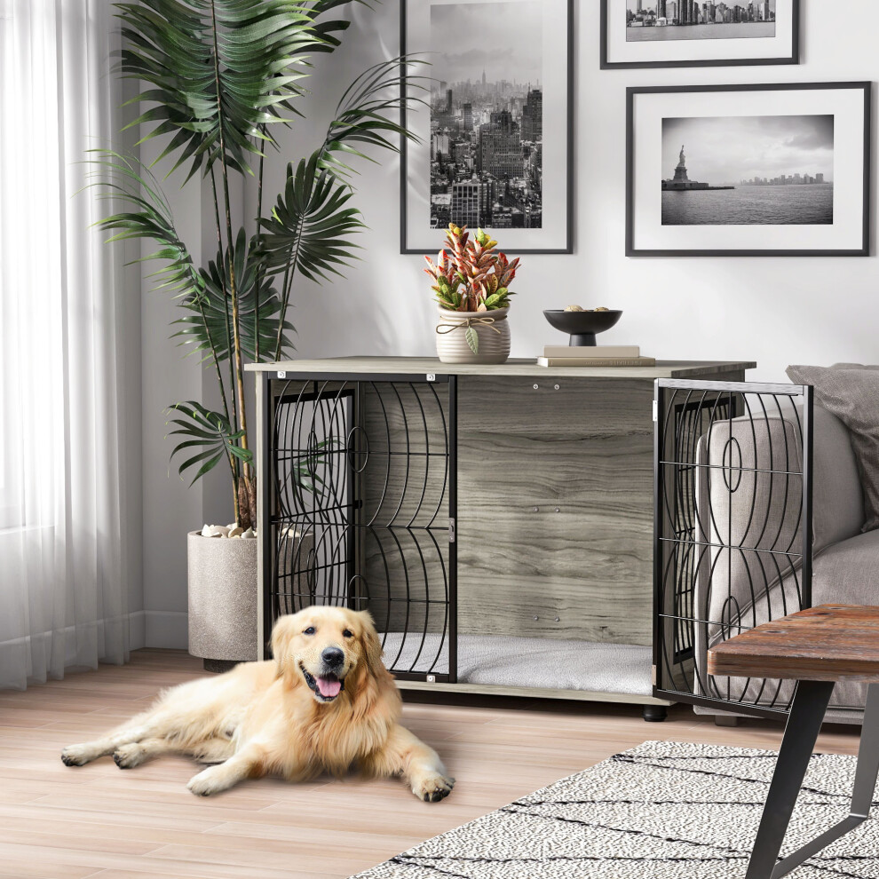 Pawhut Dog Crate Furniture End Table W/ Cushion For Large Dogs