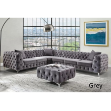 (Blue, Round Footstool) SNOOZE Online Chesterfield Corner Sofas 4, 5 and 6 Seater For Living Room, Upholstered Plush Fabric