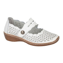 (UK Size 6, White ) Boulevard L641 Ladies Leather Comfort Fit Touch Fastening Perforated Bar Shoes