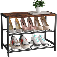 HOME BI 3-Tier Industrial Shoe Rack, Metal Shoe Storage Organizer, Durable Shoe Organizer Shelf for Closet, Hallway, Entryway