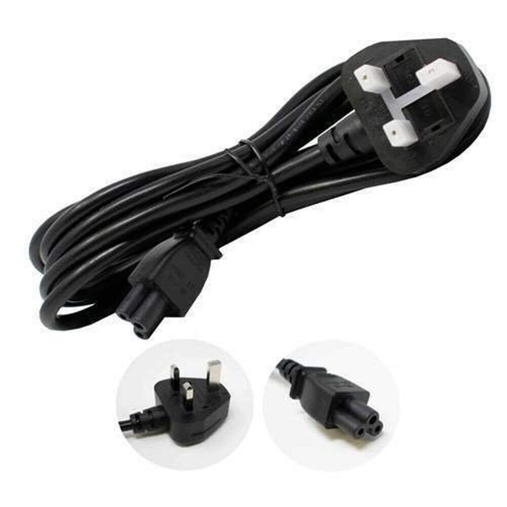 1.8M C5 Clover Leaf To UK 3 Pin Mains Power Lead Cable - Black