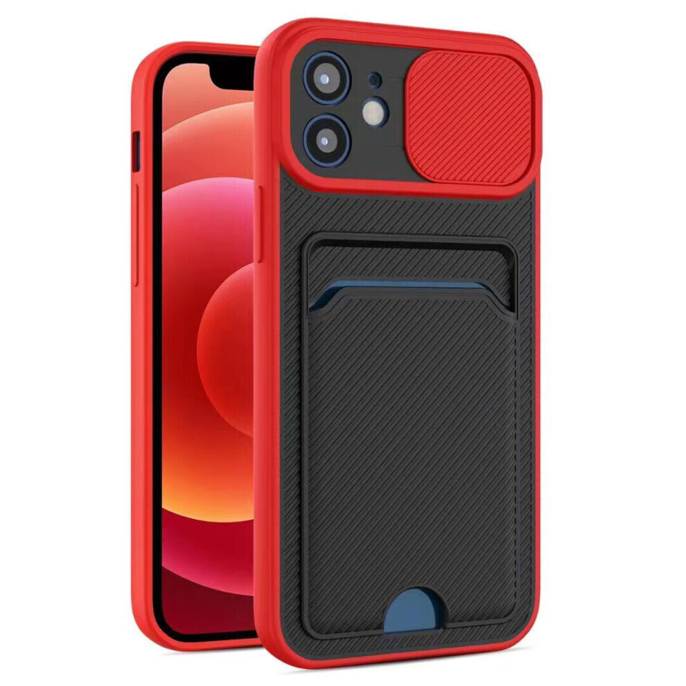 Compatible With iPhone 12 Pro - in Red Ultra thin Case with Card slot & Camera shutter