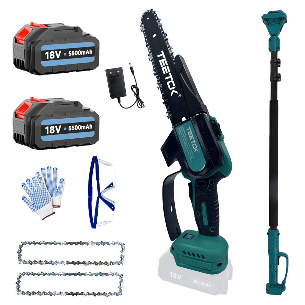 Cordless Telescopic Long Reach Pruner Pole Chainaw+2Battery 5.5A+Charger-Makita Compatible