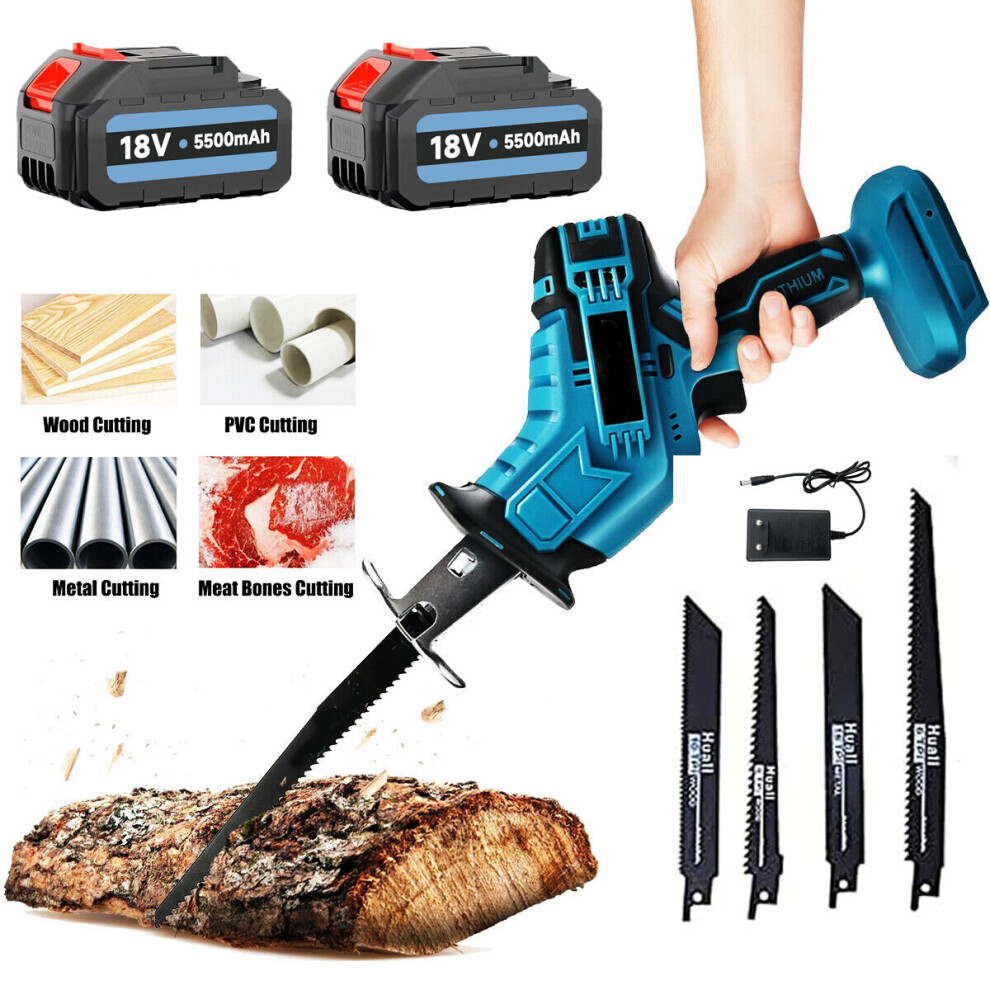 Cordless Electric Reciprocating Sabre Saw+4Blades+2Battery 5.5A+Charger-Makita Compatible