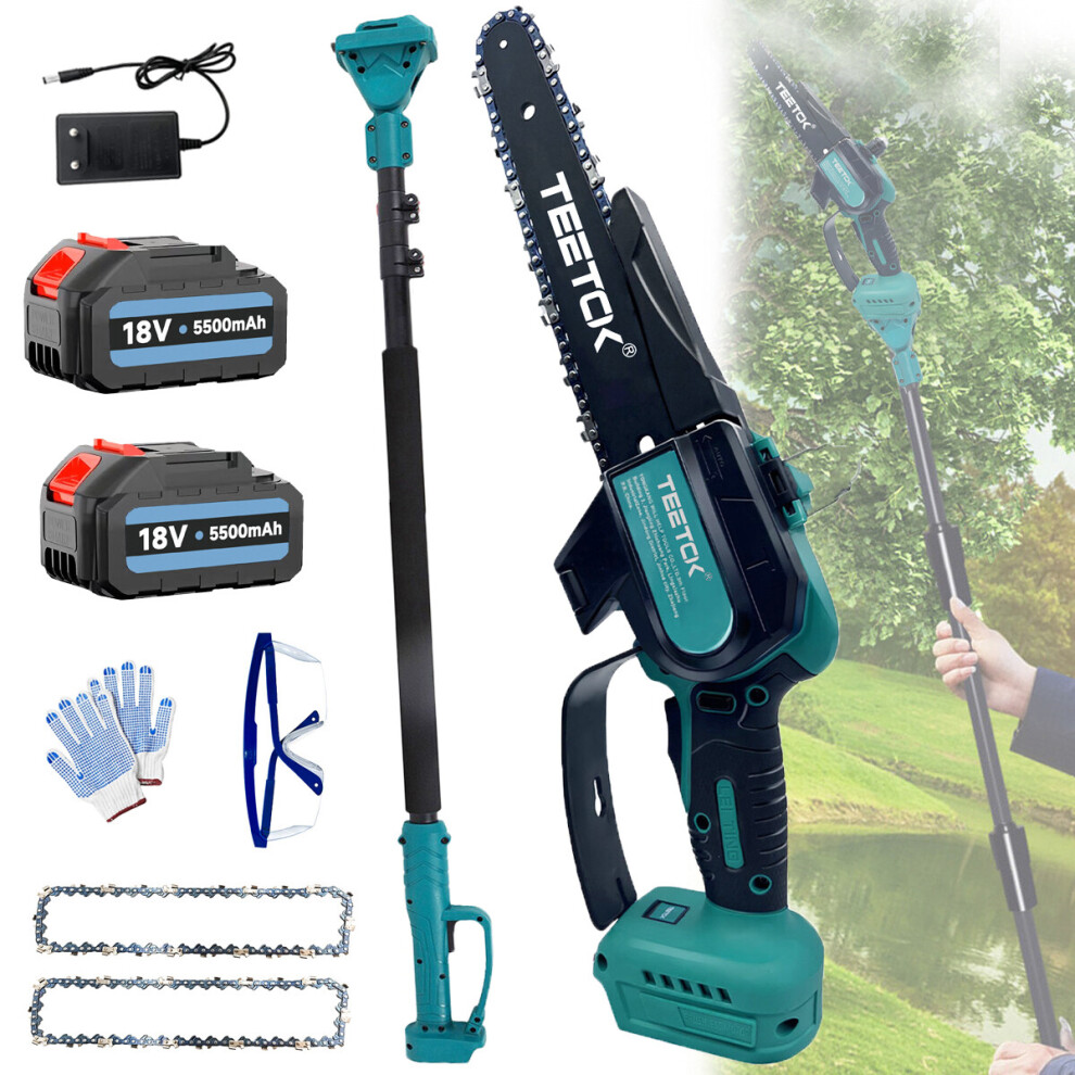 Long Reach Chainsaw Pruner Pole Saw Telescopic Extendable+2Battery 5.5A+Charger-Makita Compatible
