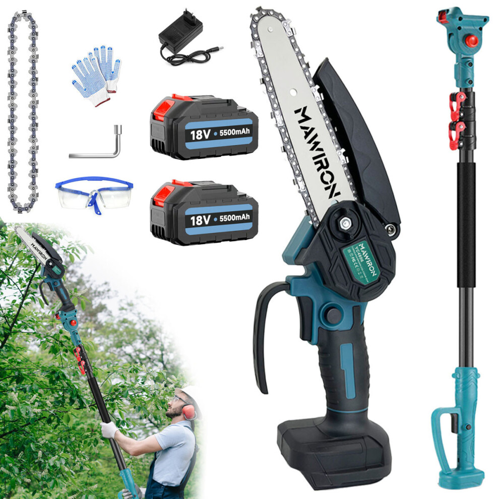 Cordless Telescopic Pole Chainsaw Extendable+2Battery 5.5A+Charger-Makita Compatible