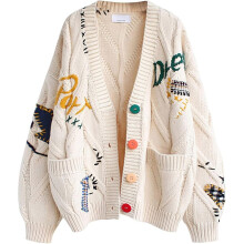 Taylor Swift Women's Cable Knit Long Sleeve Open Front Cardigan Sheep V-Neck Button Down Embroidery