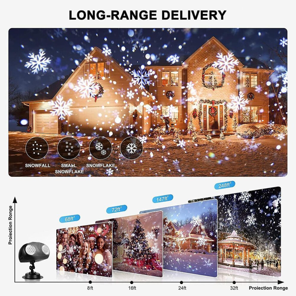 Christmas Snowfall Projector Lights, Highlight Dynamic Led Snow Light Projection, Ip65 Waterproof Snowfall Spotlight Lighting