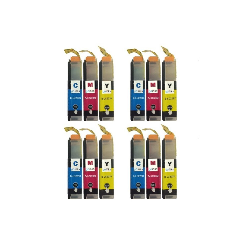 Jeu de 3 cartouches d'encre C/M/Y compatibles 4 Go Inks pour remplacer Brother LC223 / non-OEM pour les imprimantes Brother DCP & MFC (12 encres)