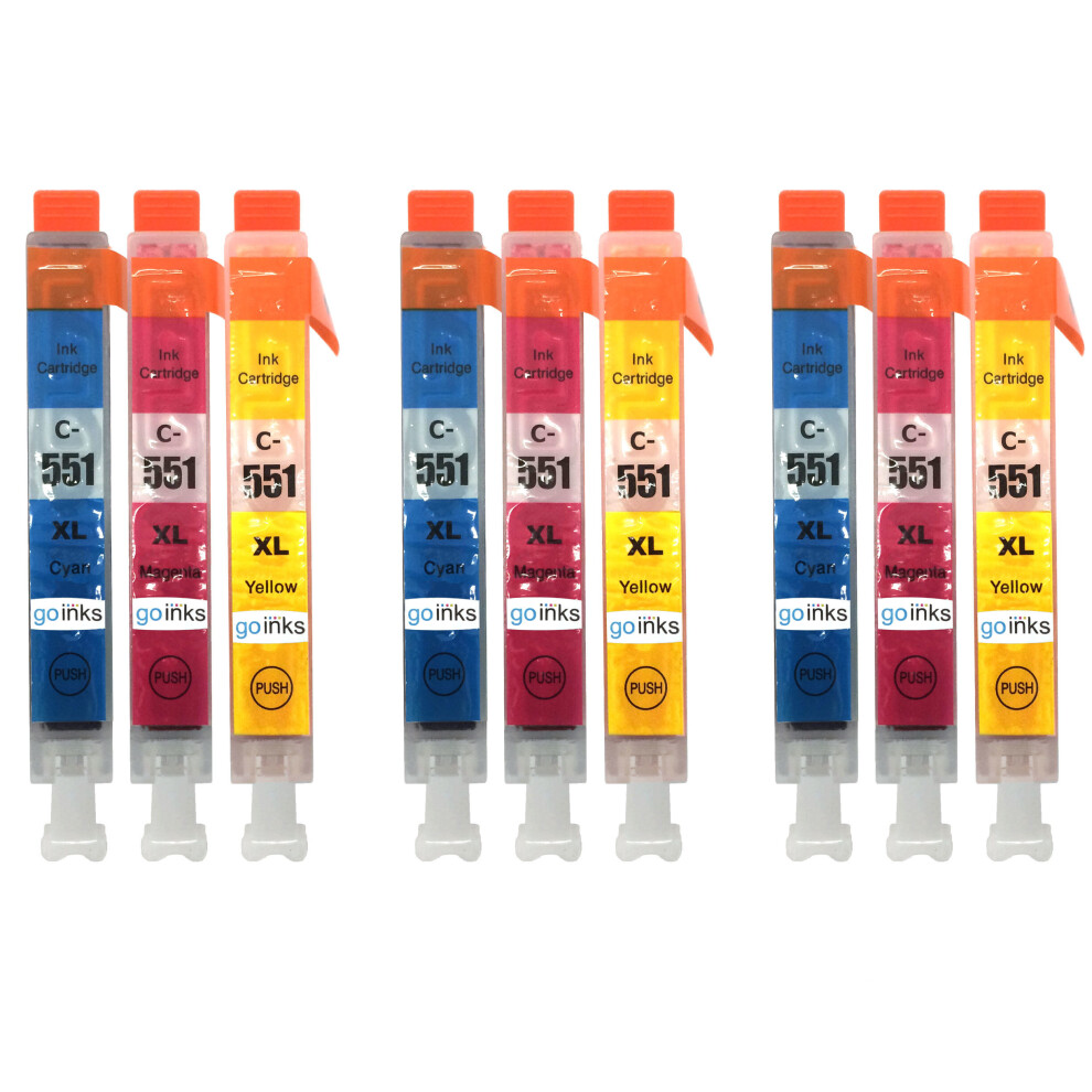 Compatible 3 Go Inks C/M/Y Jeu de 3 cartouches d'encre pour remplacer Canon CLI-551 / non-OEM pour les imprimantes PIXMA (9 Pack)