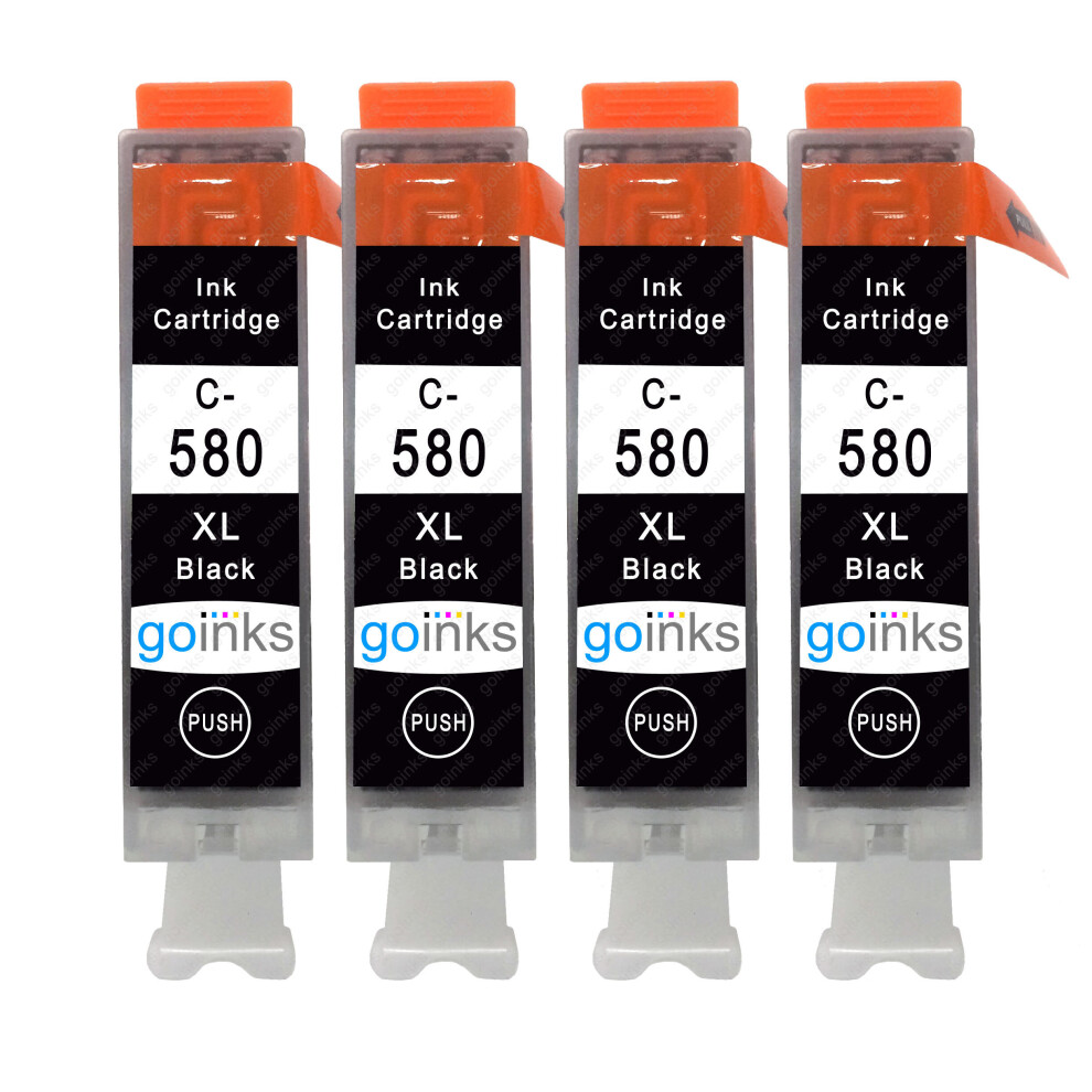 Cartouches d'encre noire compatibles Go Inks (4x22ml) pour Canon PIXMA PGI-580Bk - remplacement non OEM