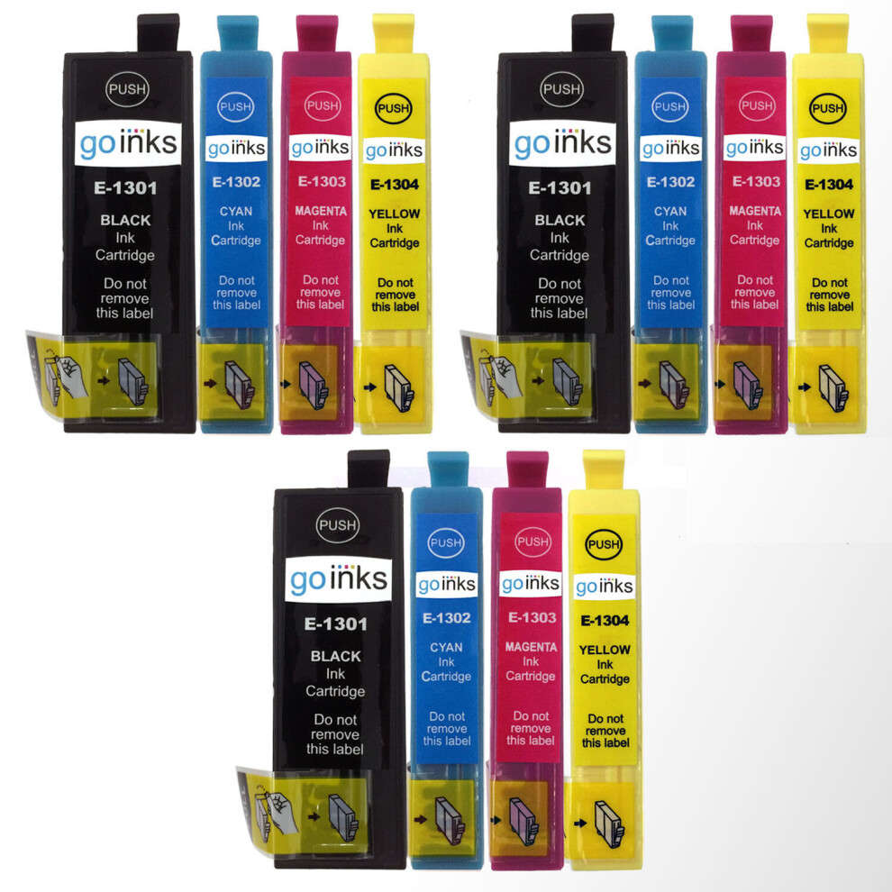 Compatible 3 Go Inks Set of 4 Ink Cartridges to replace Epson T1306  / non-OEM for Epson Stlyus & Workforce Printers (12 Inks)