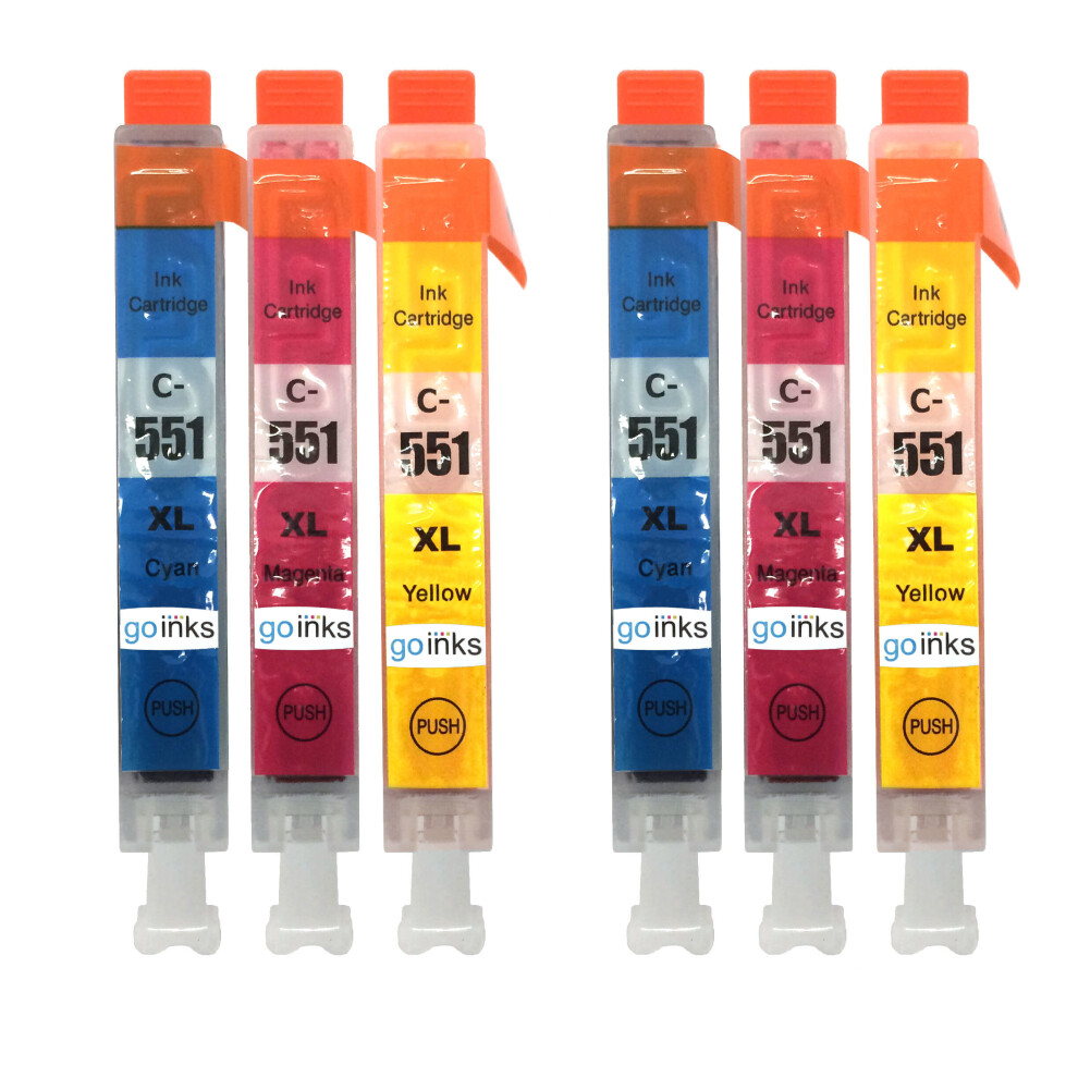 Compatible 2 Go Inks C/M/Y Set de 3 cartouches d'encre pour remplacer Canon CLI-551 / non-OEM pour les imprimantes PIXMA (6 Pack)