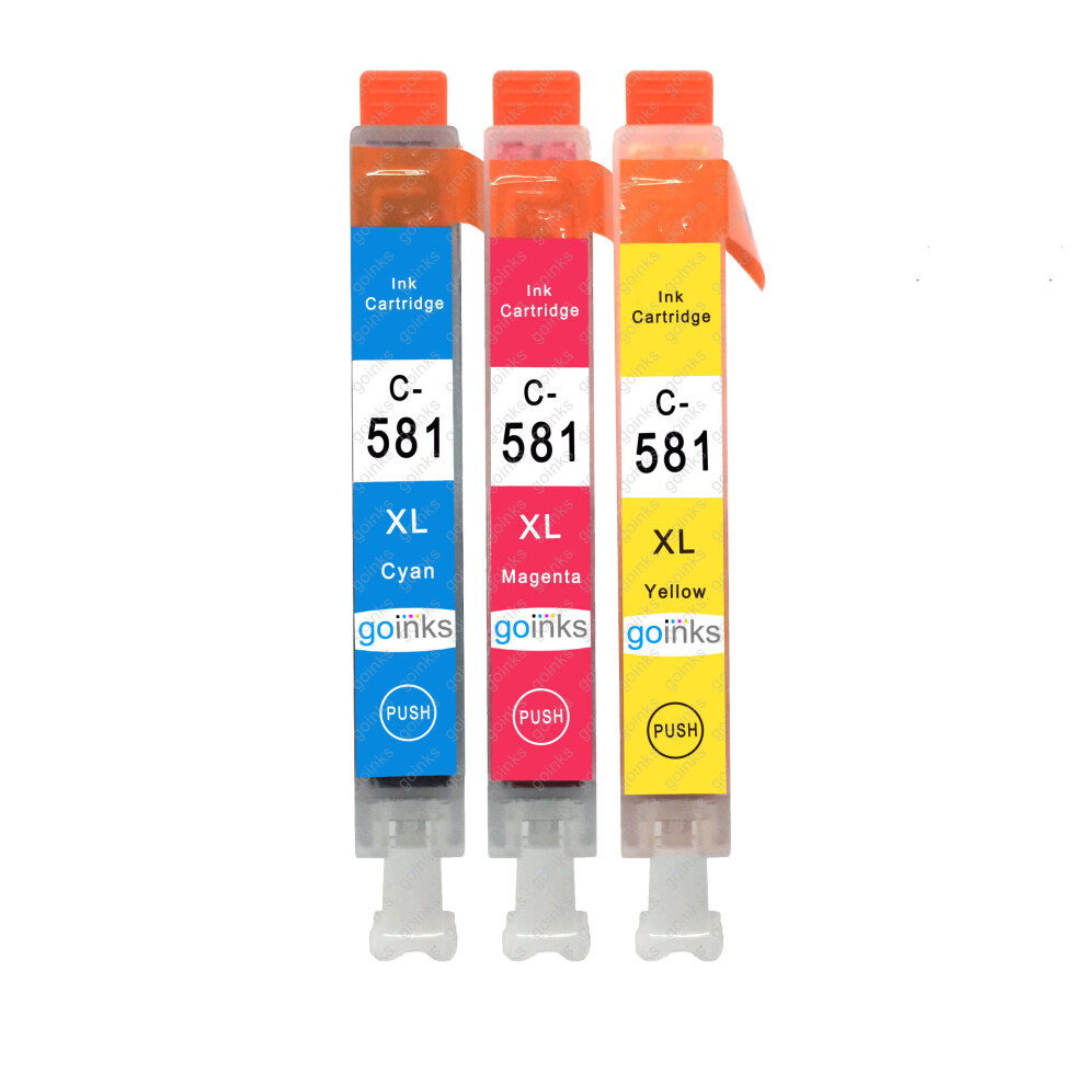 Jeu de 3 cartouches d'encre compatibles Go Inks 12 ml C/M/Y – remplace Canon CLI-581 sur PIXMA