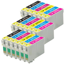 Jeu de 18 cartouches d'encre compatibles T0807 pour Epson Stylus Photo – 6 couleurs x3: Noir, Cyan, Magenta, Jaune, Cyan clair, Magenta clair