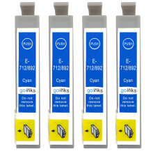 Cartouches d'encre cyan compatibles Go Inks pour Epson T0712 – 4 pièces non OEM, remplacement Stylus