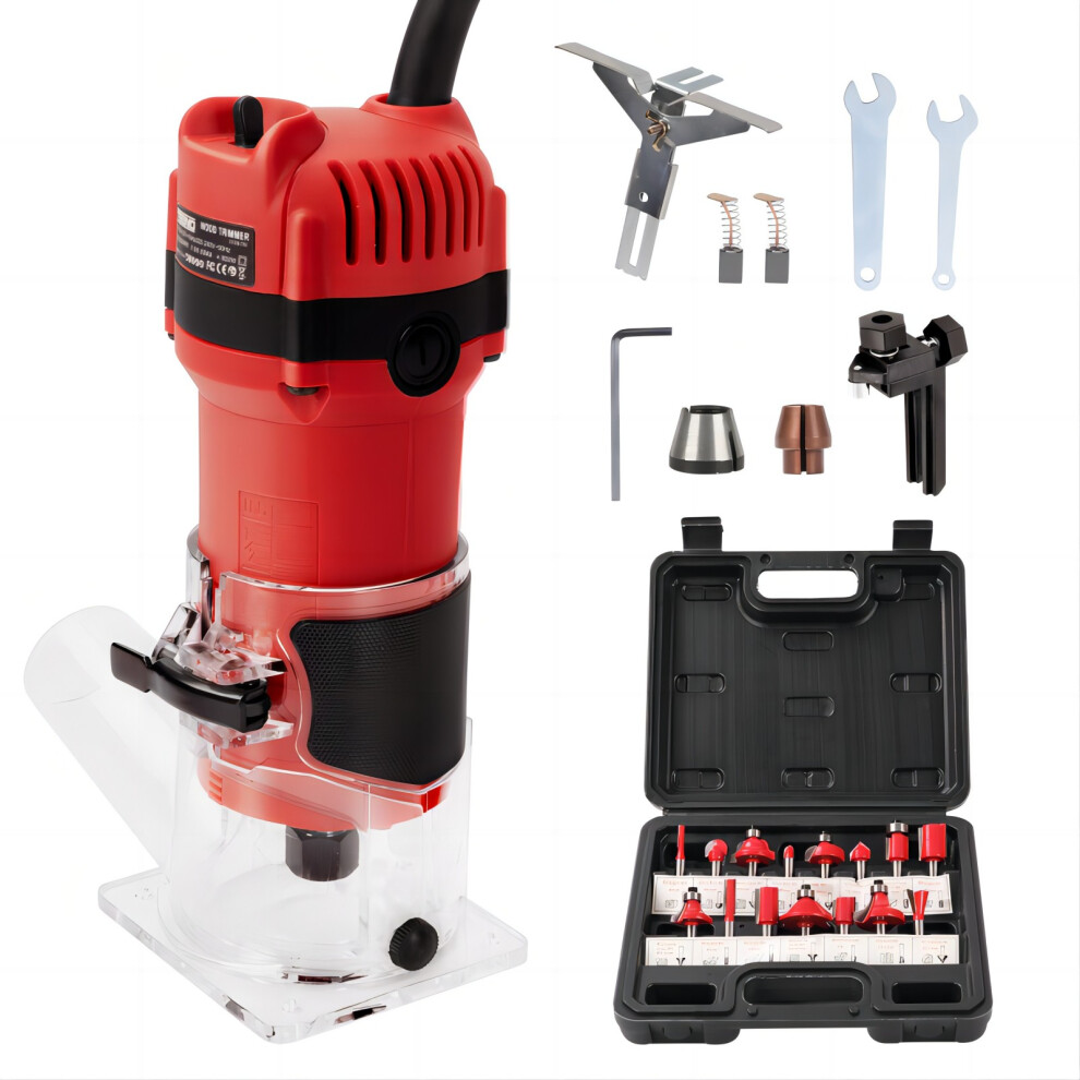 TEENO Wood Router,800W,31000 RPM with 15 Pcs 1/4" Router Bits Set