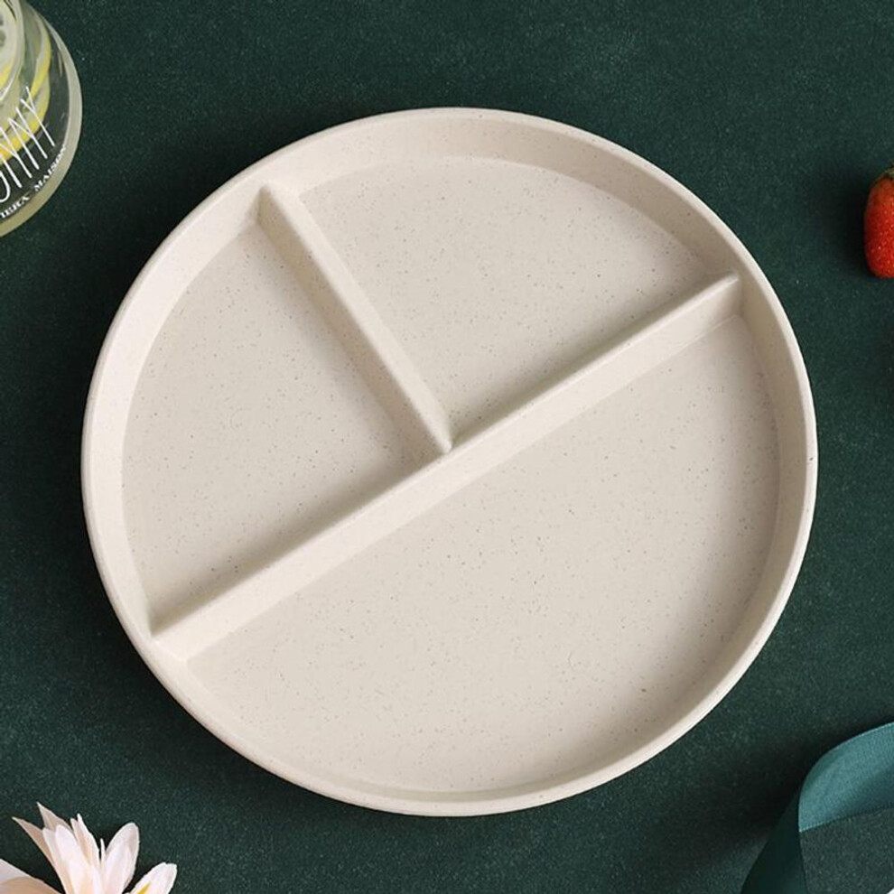 (beige) Three-grid Western Compartment Plate For Food Fruit Salad Divided Plate Tray