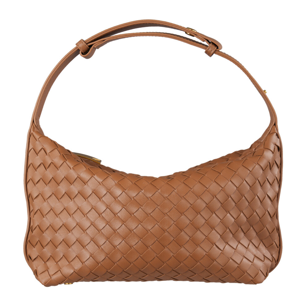 (Brown) PU Woven Slouchy Tote Bag Single Shoulder Bag