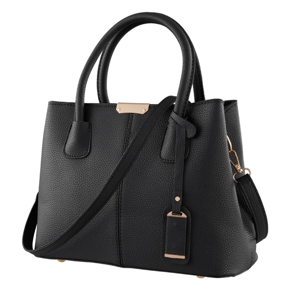 Balck PU Leather Tote Bag Shoulder Bag with Strain