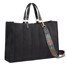 (Black) Large Magnetic Snap Nylon Tote Bag