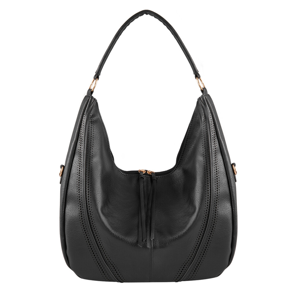 (Black) 2PCS Retro Shoulder Bag and Wristlet Set