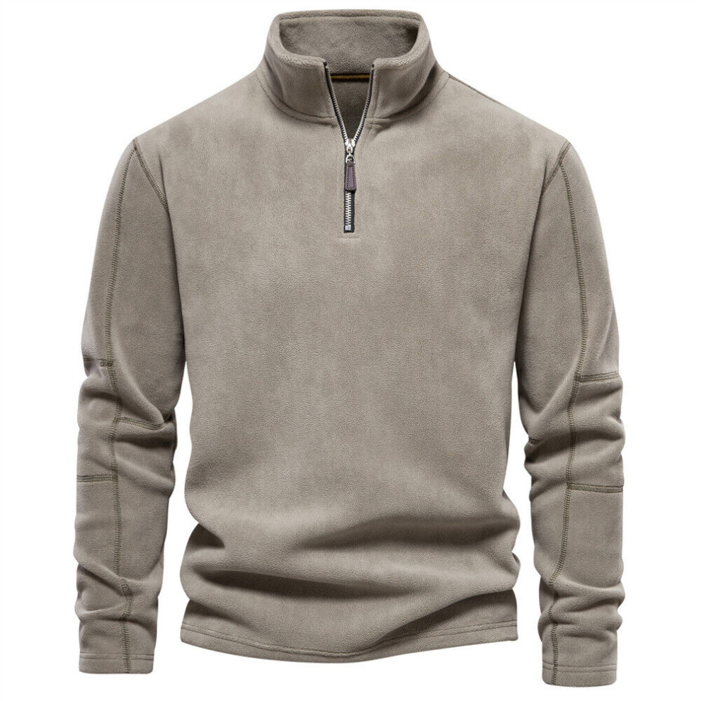 Veste Polaire Pour Hommes Demi-Fermeture Éclair Manches Longues Épais Et Y-olive green-XL