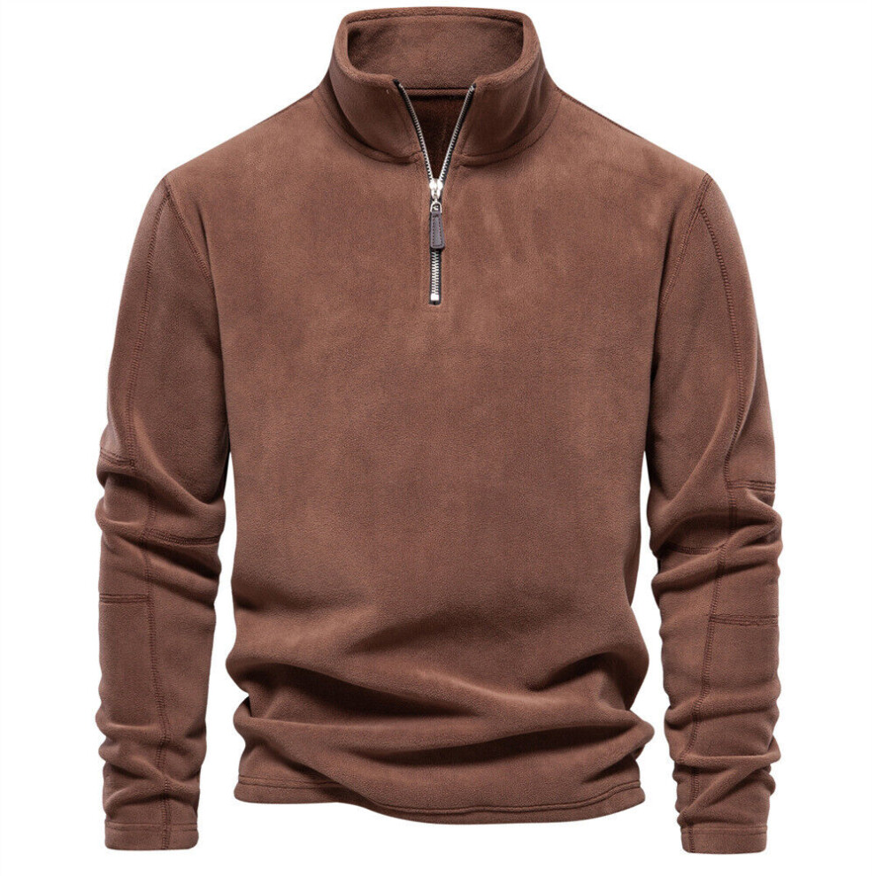 Veste Polaire Pour Hommes Demi-Fermeture Éclair Manches Longues Épais Et Y-Marron-S
