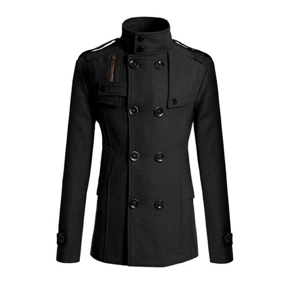 Trench-Coat En Laine Pour Hommes Pardessus Chaud À Double Boutonnage Veste D' [-Noir-3XL