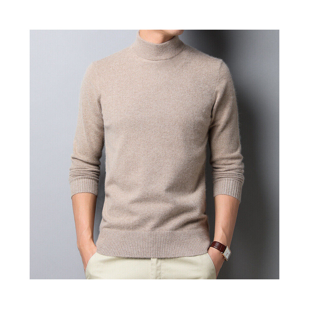 Pull Tricoté À Manches Longues Et Col Roulé Pour Homme Haut D'hiver Solide F-camel-XL
