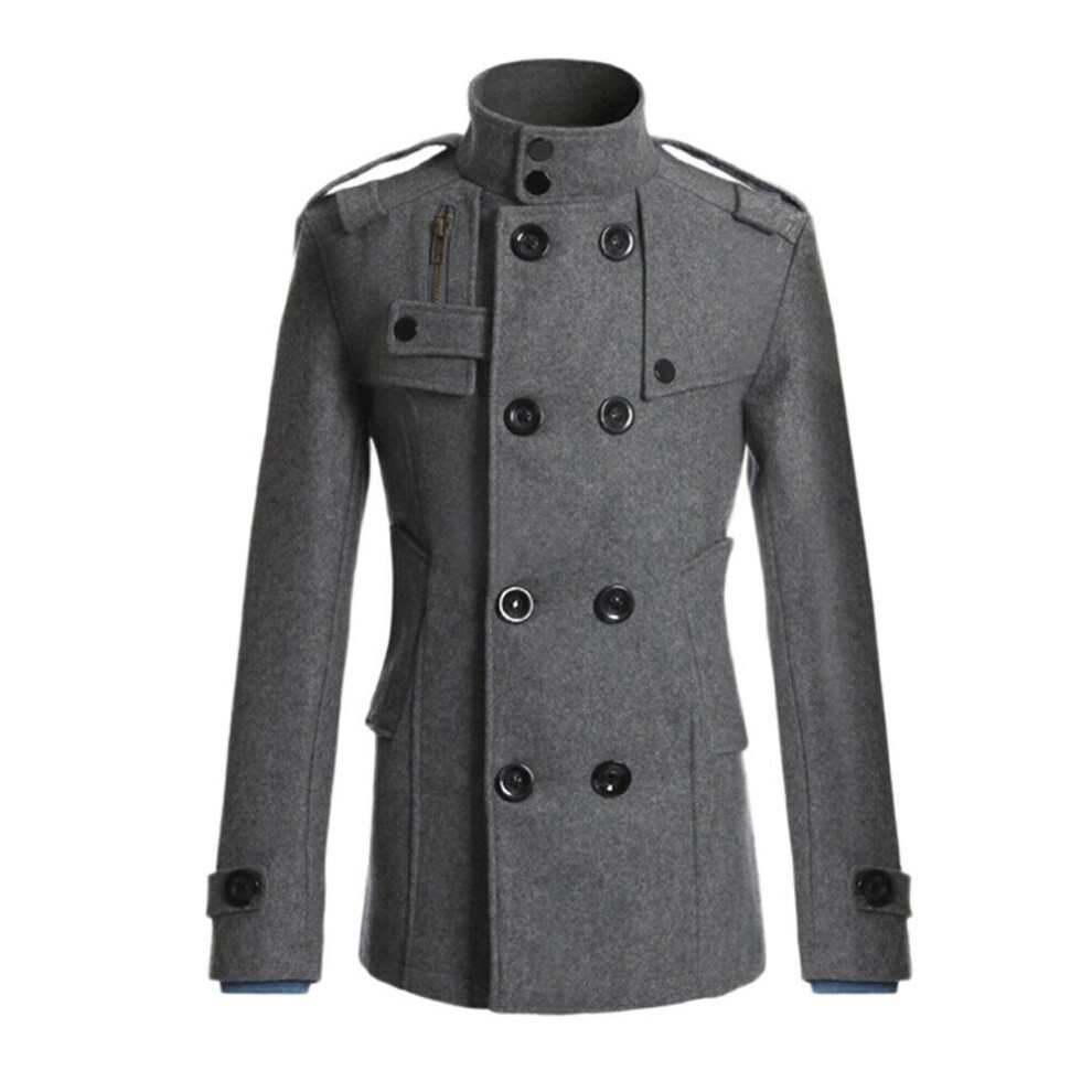 Trench-Coat En Laine Pour Hommes Pardessus Chaud À Double Boutonnage Veste D' [-Gris-XL