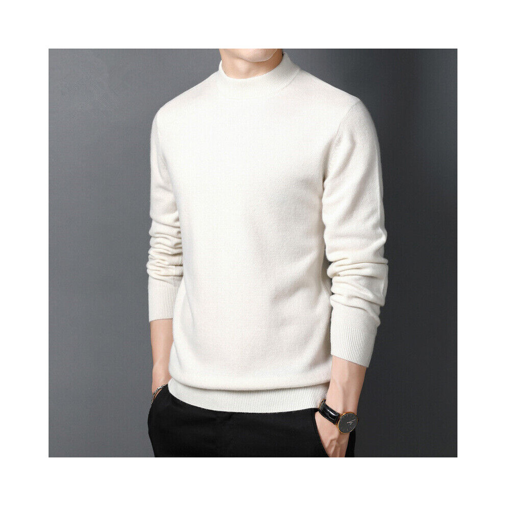 Pull Tricoté À Manches Longues Et Col Roulé Pour Homme Haut D'hiver Solide F-Blanc-XXXL