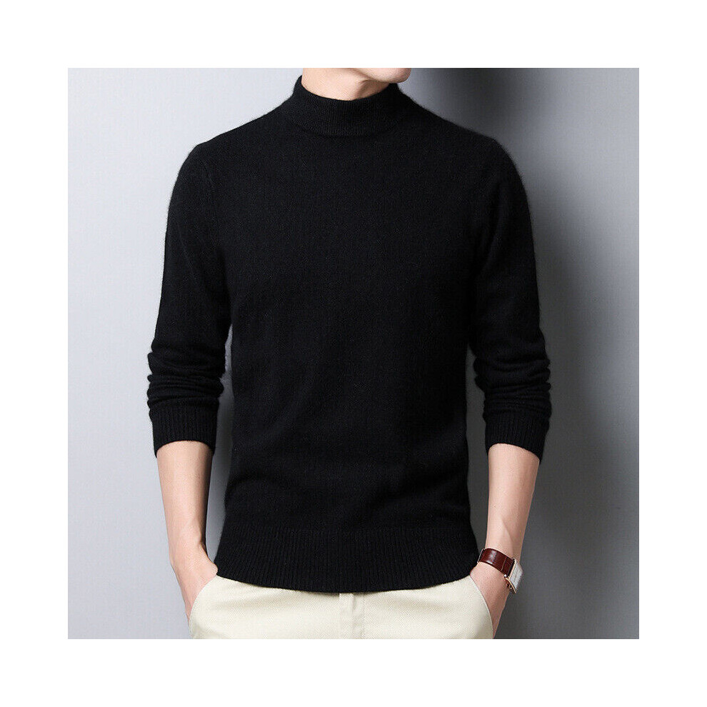 Pull Tricoté À Manches Longues Et Col Roulé Pour Homme Haut D'hiver Solide F-Noir-L