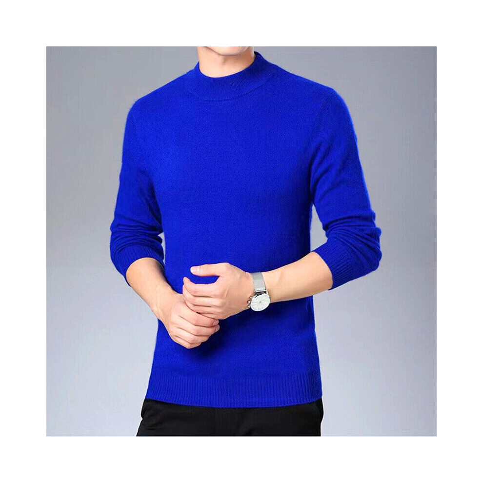 Pull Tricoté À Manches Longues Et Col Roulé Pour Homme Haut D'hiver Solide F-Bleu-XXL