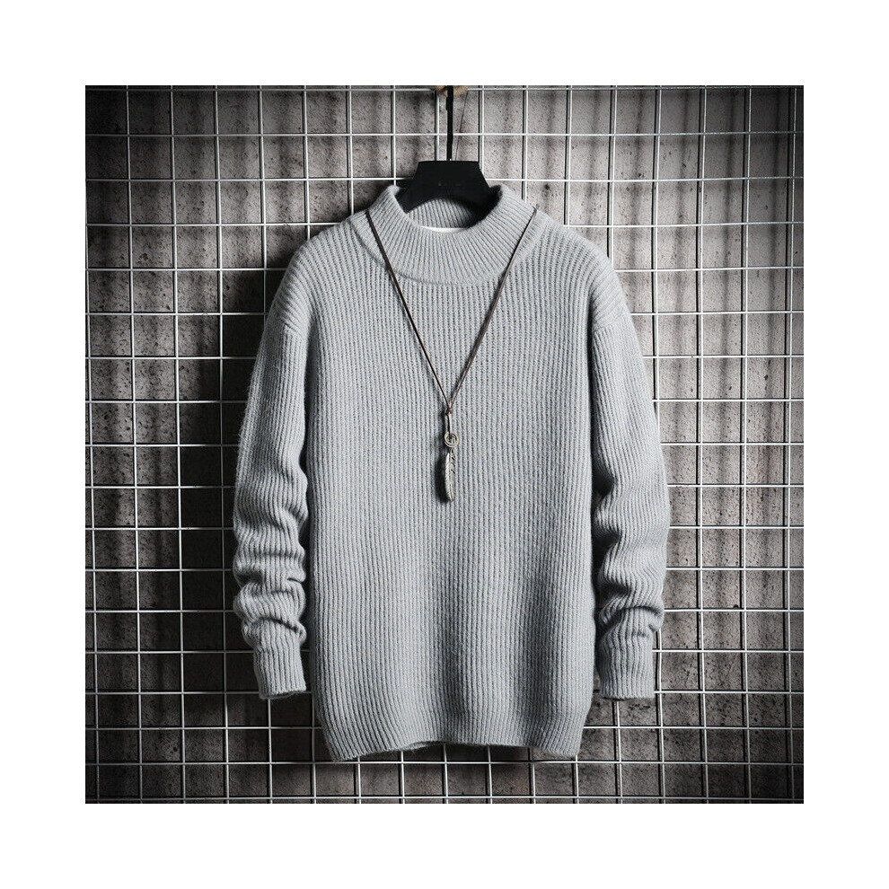 #Pull À Col Roulé En Tricot Rayé À Manches Longues Pour Hommes Pull D'hiver F-Gris-XL