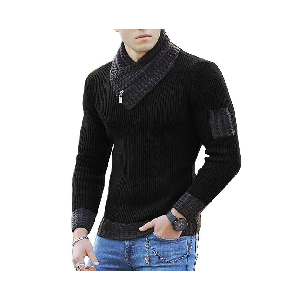 Pull Décontracté À Manches Longues Pour Hommes Manteau Col Écharpe Vêtements F-Noir-2XL