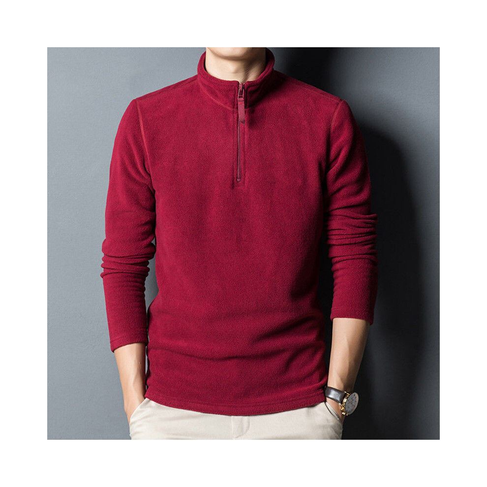 Veste Polaire À Demi-Fermeture Éclair Pour Hommes Pull Chaud D'hiver Pull /-Rouge-2XL