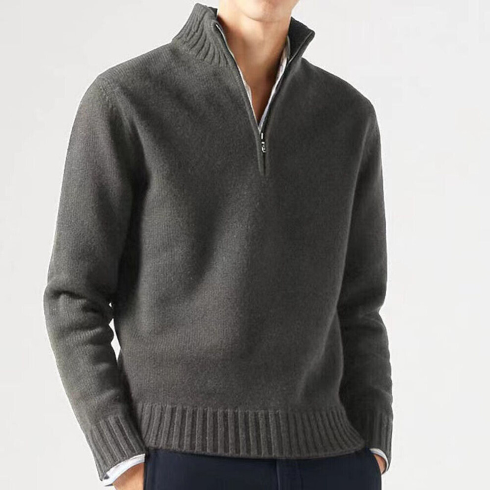 Veste Chaude D'hiver Pour Hommes Pull Demi-Fermeture Éclair Pull Tricoté Uk* / /-Gris-XL
