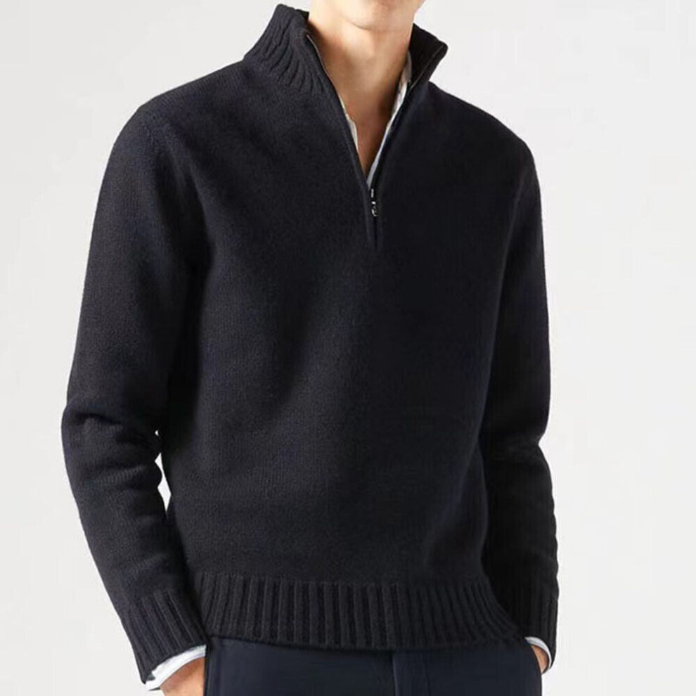 Veste Chaude D'hiver Pour Hommes Pull Demi-Fermeture Éclair Pull Tricoté Uk* / /-Noir-XL