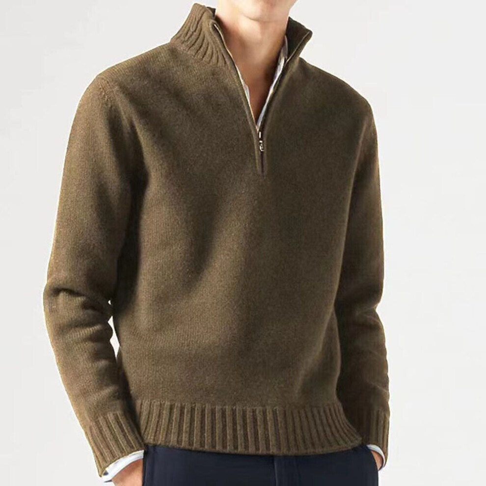 Veste Chaude D'hiver Pour Hommes Pull Demi-Fermeture Éclair Pull Tricoté Uk* / /-Marron-XXL
