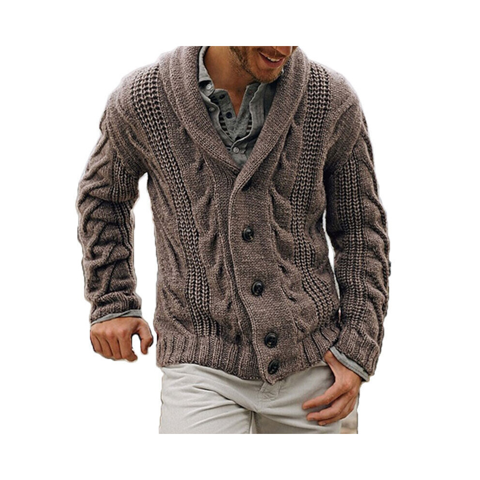 Veste En Tricot Pour Hommes Pull Pull En Tricot À Gros Câbles Cardigan Chaud -Marron-XL