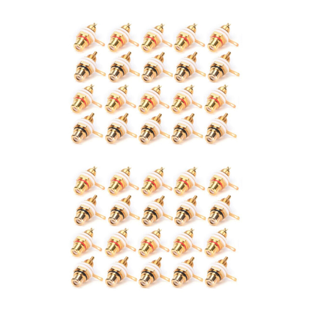 40Pcs Plated Rca Terminal Jack Plug Female Socket Chassis Panel Connector For Amplifier Speaker Gold 4762224604773